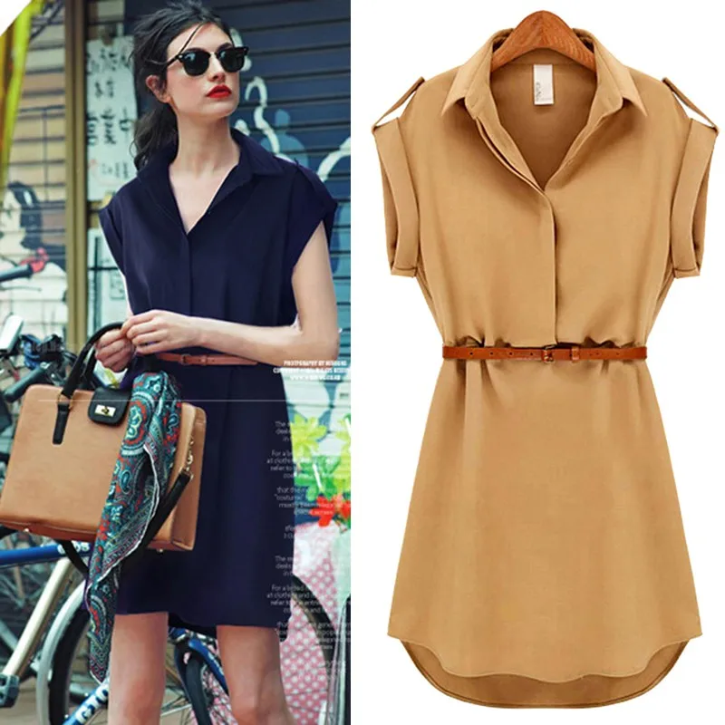 New Chiffon Women's Short Sleeve Stretch Casual OL Mini Dresses Retro Style Vestidos Turn-down Women Elegant Dress With Blet
New Chiffon Women's Short Sleeve Stretch Casual OL Mini Dresses Retro Style Vestidos Turn-down Women Elegant Dress With Blet
