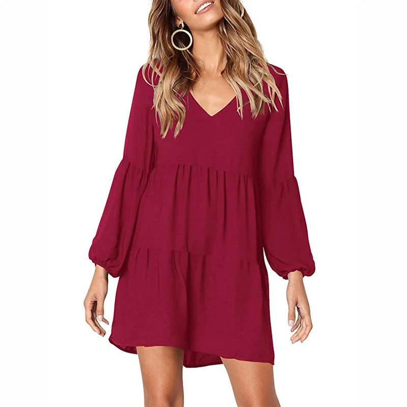 Draped Dress Autumn 2019 Ruffles Splicing V Neck Lantern Long Sleeved Casual Loose Mini Elegance Vintage Dress Black Wine Red
Draped Dress Autumn 2019 Ruffles Splicing V Neck Lantern Long Sleeved Casual Loose Mini Elegance Vintage Dress Black Wine Red