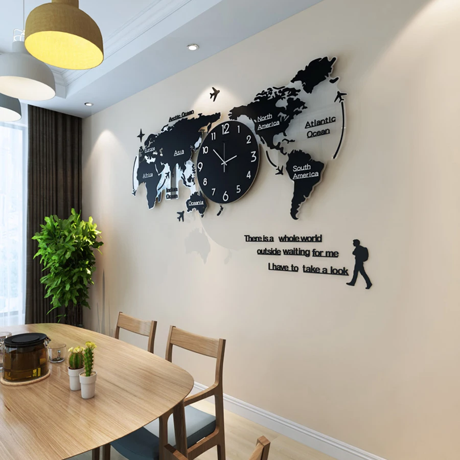 Large World Map Wall Clock Modern Design Acrylic 3D Stickers Hanging Clock Glowing in Dark Clocks Wall Watch Home Decor Silent
Large World Map Wall Clock Modern Design Acrylic 3D Stickers Hanging Clock Glowing in Dark Clocks Wall Watch Home Decor Silent