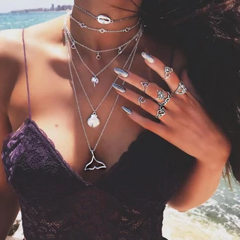 Bohemian Choker Necklaces & Pendants for Women Punk Elephant Moon Shell Chain Necklace Fashion Multilayer Collar Jewelry
Bohemian Choker Necklaces & Pendants for Women Punk Elephant Moon Shell Chain Necklace Fashion Multilayer Collar Jewelry