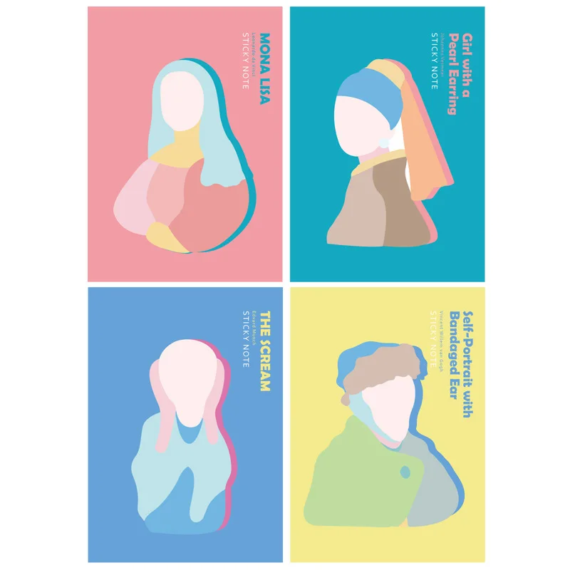 JUKUAI 4Pcs/Lot Master Work Characters Sticky Note Mona Lisa Painting Post It memo Pad Stickers Stationery School Supplies 8010
JUKUAI 4Pcs/Lot Master Work Characters Sticky Note Mona Lisa Painting Post It memo Pad Stickers Stationery School Supplies 8010