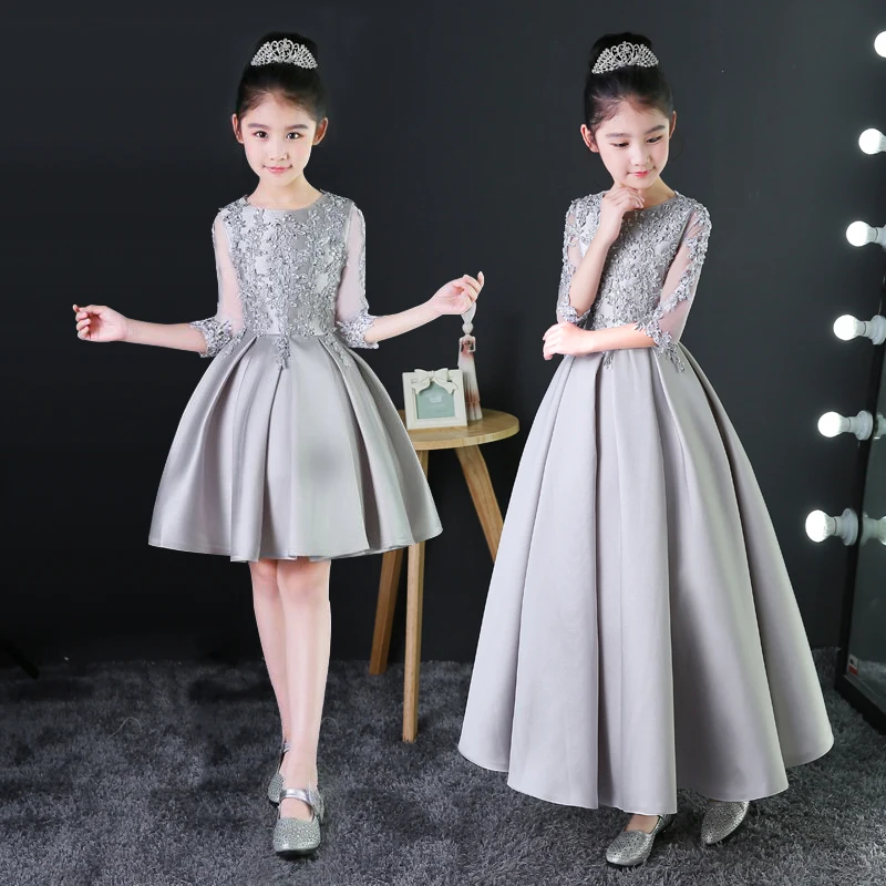 Серебряное платье принцессы Детское торжественное с аппликацией для девочек