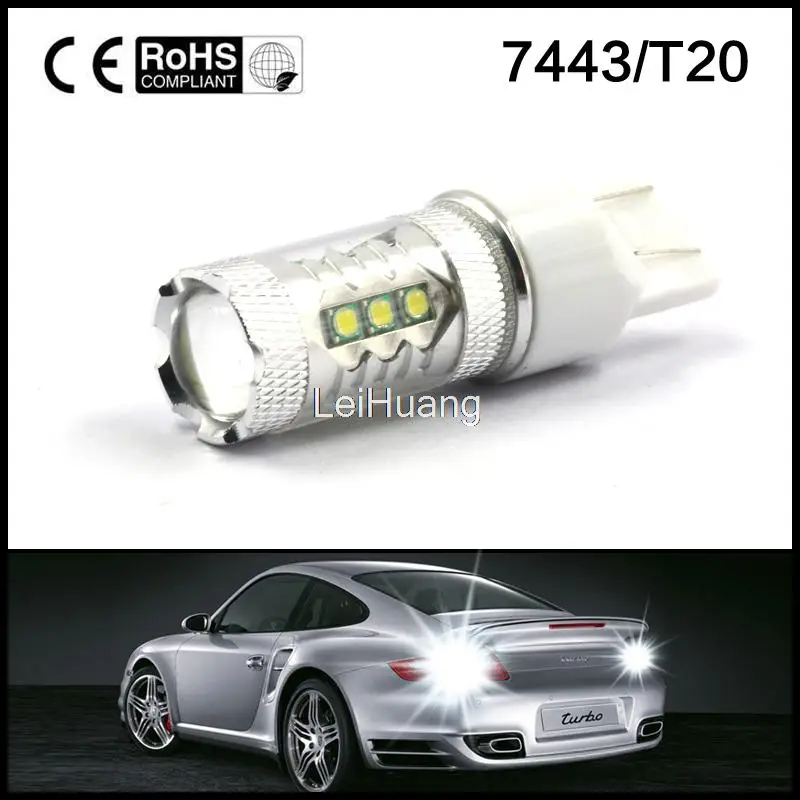 2x High Power 80W T20 7443 7440 LED Bulbs For Car Reverse Lights Signal Backup DRL Lights DC12V-24V White