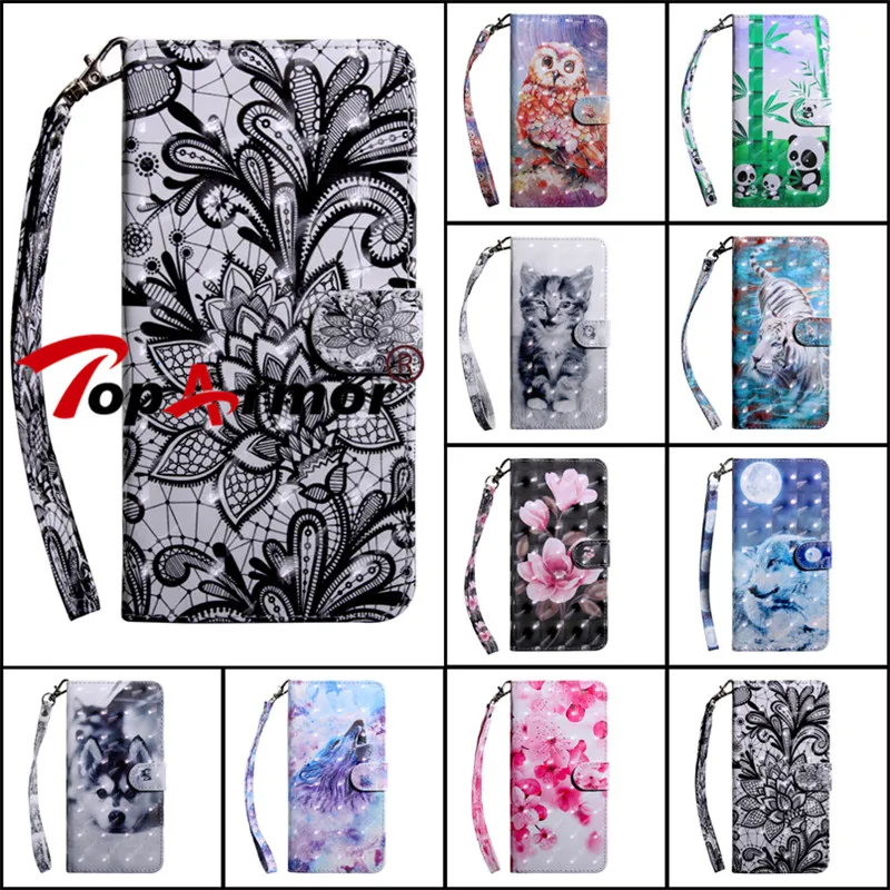 

3D Painted Book Flip with lanyard Phone Case For Huawei Y5 2017 Y6 Y3 Y5 Y7 Pro Prime 2018 Honor 7A 7C 7S Enjooy 7 7S Stent Case