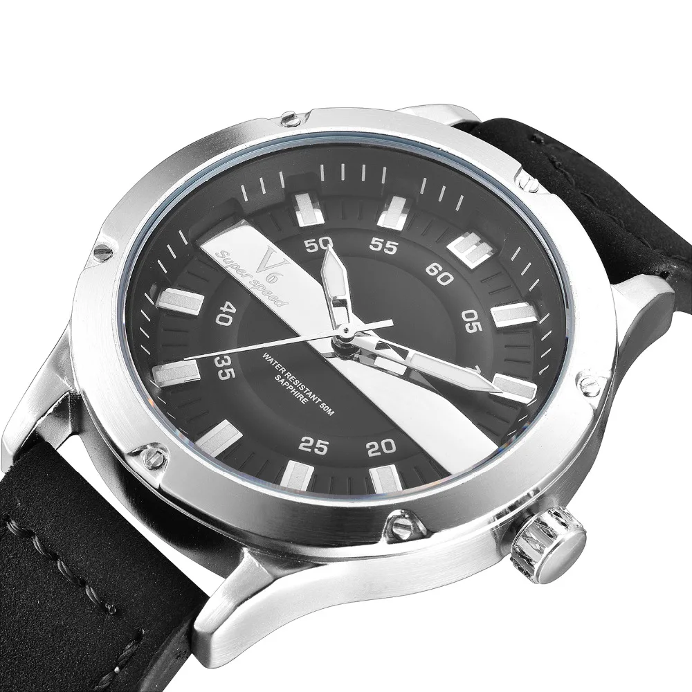 Модные V6 брендовые простые мужские часы с кожаным ремешком повседневные