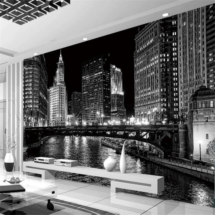 beibehang Custom wallpaper 3D black and white city night mural Nordic vintage abstract architectural imitation wood 3d wallpaper
beibehang Custom wallpaper 3D black and white city night mural Nordic vintage abstract architectural imitation wood 3d wallpaper