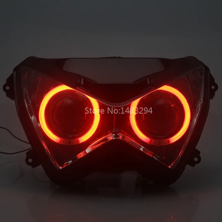 Custom Assembled Modified Red Angel Eyes Headlight HID Projector Conversion High/Low Beam For Kawasaki Z800 Z250 13-15 
Custom Assembled Modified Red Angel Eyes Headlight HID Projector Conversion High/Low Beam For Kawasaki Z800 Z250 13-15