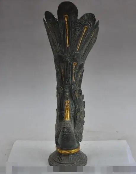 S02587 13" chinese fengshui bronze gilt Peacock bird statue Zun Cup Bottle Pot Vase Jar
S02587 13" chinese fengshui bronze gilt Peacock bird statue Zun Cup Bottle Pot Vase Jar