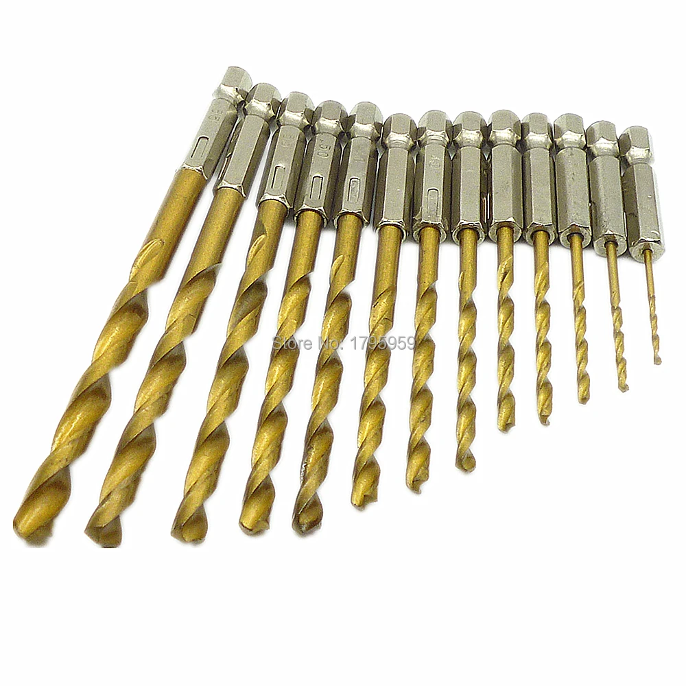 13pc HSS Titanium Drill Bits Set Quick Change 1/4" Hex Shank Metric Twist Drill Bit 1.5-6.5mm For Wood Metal Drilling Hole Tools
13pc HSS Titanium Drill Bits Set Quick Change 1/4" Hex Shank Metric Twist Drill Bit 1.5-6.5mm For Wood Metal Drilling Hole Tools