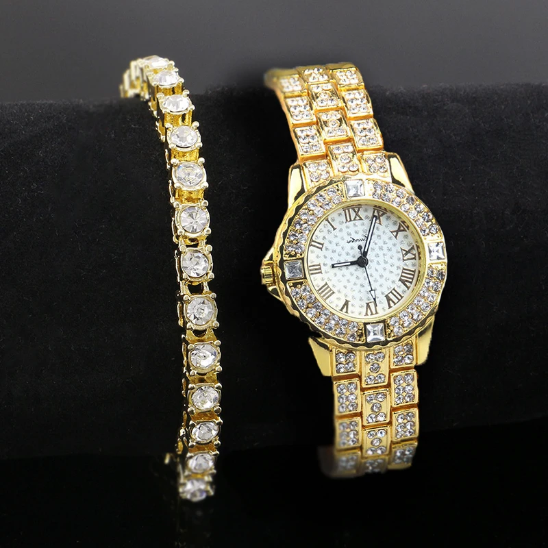 Men Hip Hop Iced Out Gold Tone Rhinestone Watch And Rhinestone Bracelet Set Fashion Luxury Jewerly Sets
Men Hip Hop Iced Out Gold Tone Rhinestone Watch And Rhinestone Bracelet Set Fashion Luxury Jewerly Sets