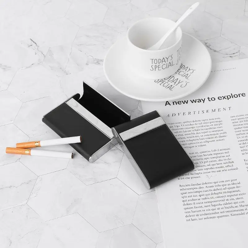 Cigarette Case Leather Tobacco Holder Thin Aluminum Metal Cigarette Box Wire Drawing Trendy Mini Box Storage
Cigarette Case Leather Tobacco Holder Thin Aluminum Metal Cigarette Box Wire Drawing Trendy Mini Box Storage