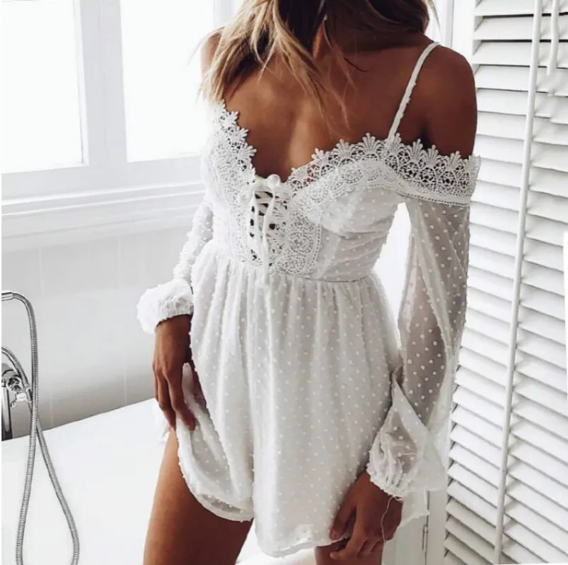 Sexy white lace elegant jumpsuit romper Dot chiffon party lace up playsuit women romper Autumn short casual overalls
Sexy white lace elegant jumpsuit romper Dot chiffon party lace up playsuit women romper Autumn short casual overalls