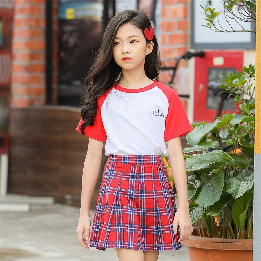Summer 2019 girls skirts set short tshirt with mini high waist skirt Scottish pleated plaid skirts baby girl clothes 6-16 years
Summer 2019 girls skirts set short tshirt with mini high waist skirt Scottish pleated plaid skirts baby girl clothes 6-16 years