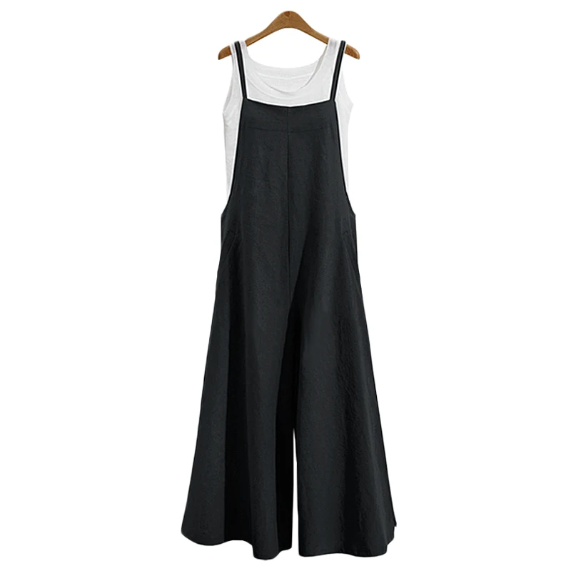 Summer Zanzea Women Cotton Linen Wide Leg Romper Casual Strappy Sleeveless Loose Long Jumpsuit Dungaree Party Overalls (Us 16W-28W)