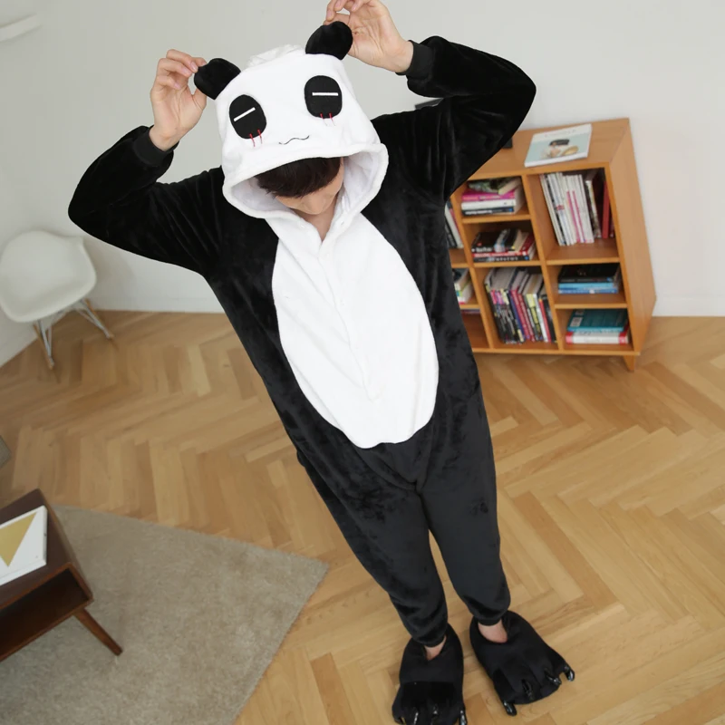 Kawaii Flannel Pijama kigurumi For men Minion Panda Tiger Giraffe Onesie Adult Sleepwear Couple Pyjamas Halloween Party Jumpsuit (13)