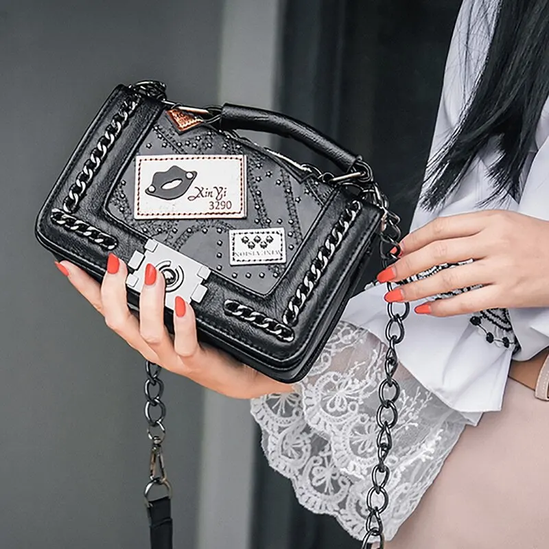 

WENYUJH 2019 Women Chains Messenger Bags Vintage Bag Ladies Crossbody Bag For Women Rivet Mini Shoulder Handbags Bolsa Feminina