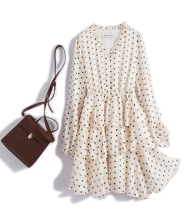 NiceMix 2019 New Spring Summer V-collar Long Sleeve Apricot Dot Printed Ruffles Temperament Irregular Dress Women Fashion femal
NiceMix 2019 New Spring Summer V-collar Long Sleeve Apricot Dot Printed Ruffles Temperament Irregular Dress Women Fashion femal