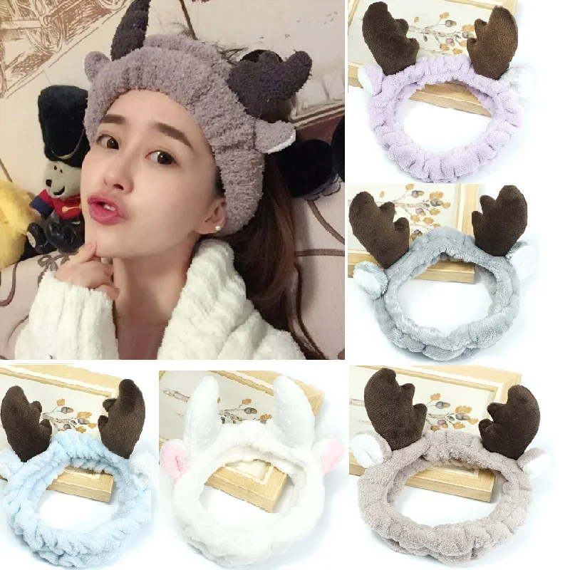

Elastic Cute Antlers Soft Velvet Headband for Women Hairbands Makeup Shower Washing Face Spa Mask Head Wraps Chirstmas Gift