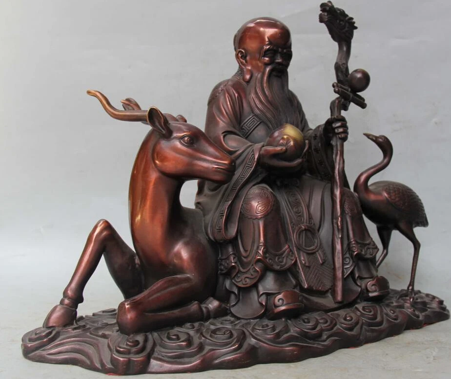 15"China Bronze Gilt Longevity Shouxing Star Hold Peach Dragon Deer Crane Statue
15"China Bronze Gilt Longevity Shouxing Star Hold Peach Dragon Deer Crane Statue