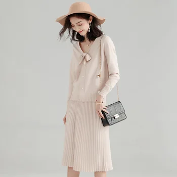 Knit Suits Two Pieces Set Cotton Blends Knitted Panelled Long Sleeves 2 Colors Elegant Design New England Style Fashion 2018
Knit Suits Two Pieces Set Cotton Blends Knitted Panelled Long Sleeves 2 Colors Elegant Design New England Style Fashion 2018