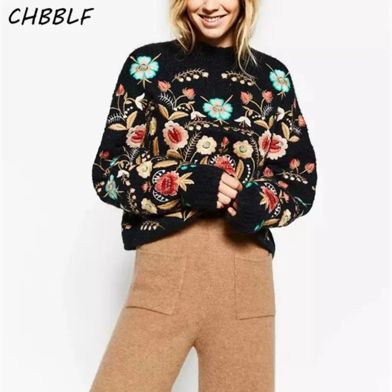 women retro floral embroidery sweater vintage long sleeve black pullover European female casual tops sueter N8523
women retro floral embroidery sweater vintage long sleeve black pullover European female casual tops sueter N8523