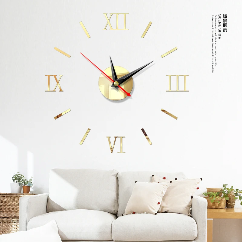 

Creative Roman wall clock home diy3D stereo decorative clock acrylic digital mirror wall sticker wall clock