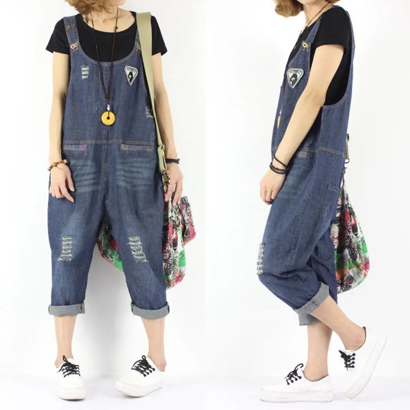 New arrival badge applique thin denim bib pants female 7 9 jumpsuit loose harem pants plus size 
New arrival badge applique thin denim bib pants female 7 9 jumpsuit loose harem pants plus size