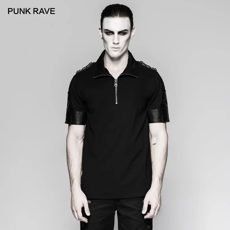 PUNK RAVE Men's Military Uniform Sniper Black T-Shirt Casual Handsome Men Tops Tees with PU Leather Stars Button Decorating
PUNK RAVE Men's Military Uniform Sniper Black T-Shirt Casual Handsome Men Tops Tees with PU Leather Stars Button Decorating