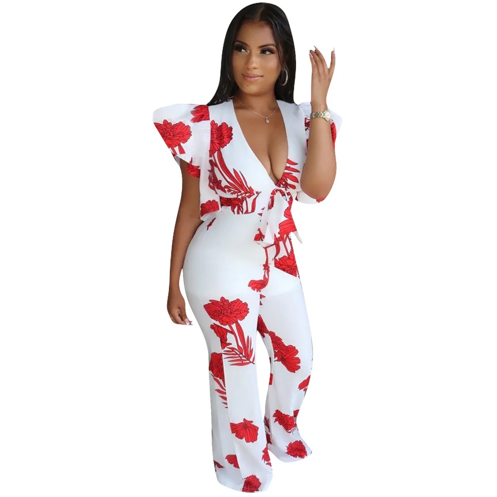 High Quality Fashion Sexy Printed Floral Jumpsuits Short Sleeve Overalls Palysuit Rompers Womens White Bodysuit 2019 Summer
High Quality Fashion Sexy Printed Floral Jumpsuits Short Sleeve Overalls Palysuit Rompers Womens White Bodysuit 2019 Summer
