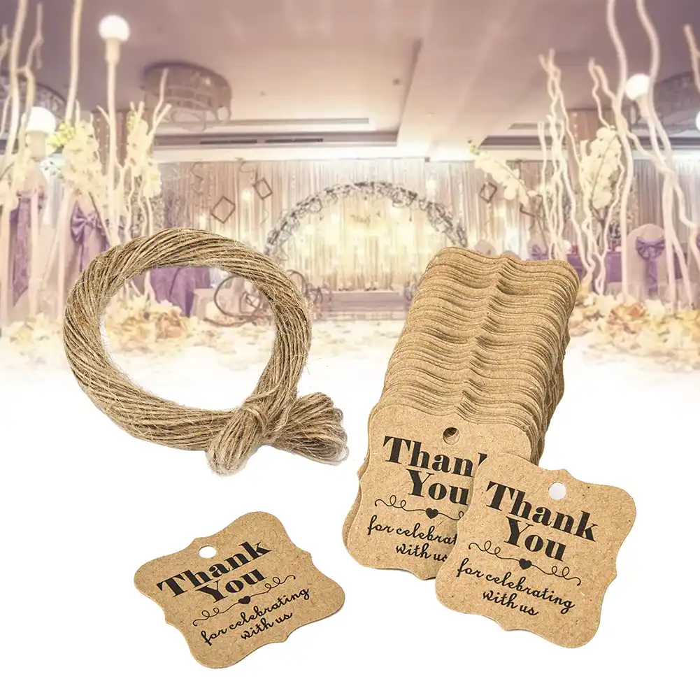 100pcs diy thank you birthday celebrating with hemp rope hanging