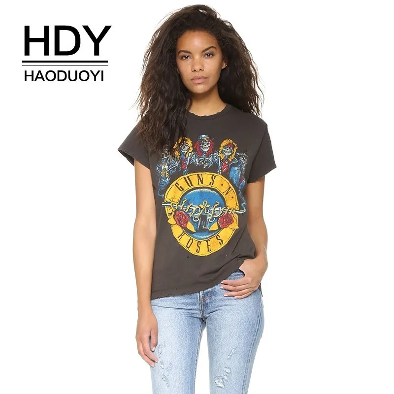 HDY Haoduoyi 2019 New Casual Fashion Tees College Style Hole Distressed Comfortable Gun Rose Band Print Female Summer T shirts
HDY Haoduoyi 2019 New Casual Fashion Tees College Style Hole Distressed Comfortable Gun Rose Band Print Female Summer T shirts