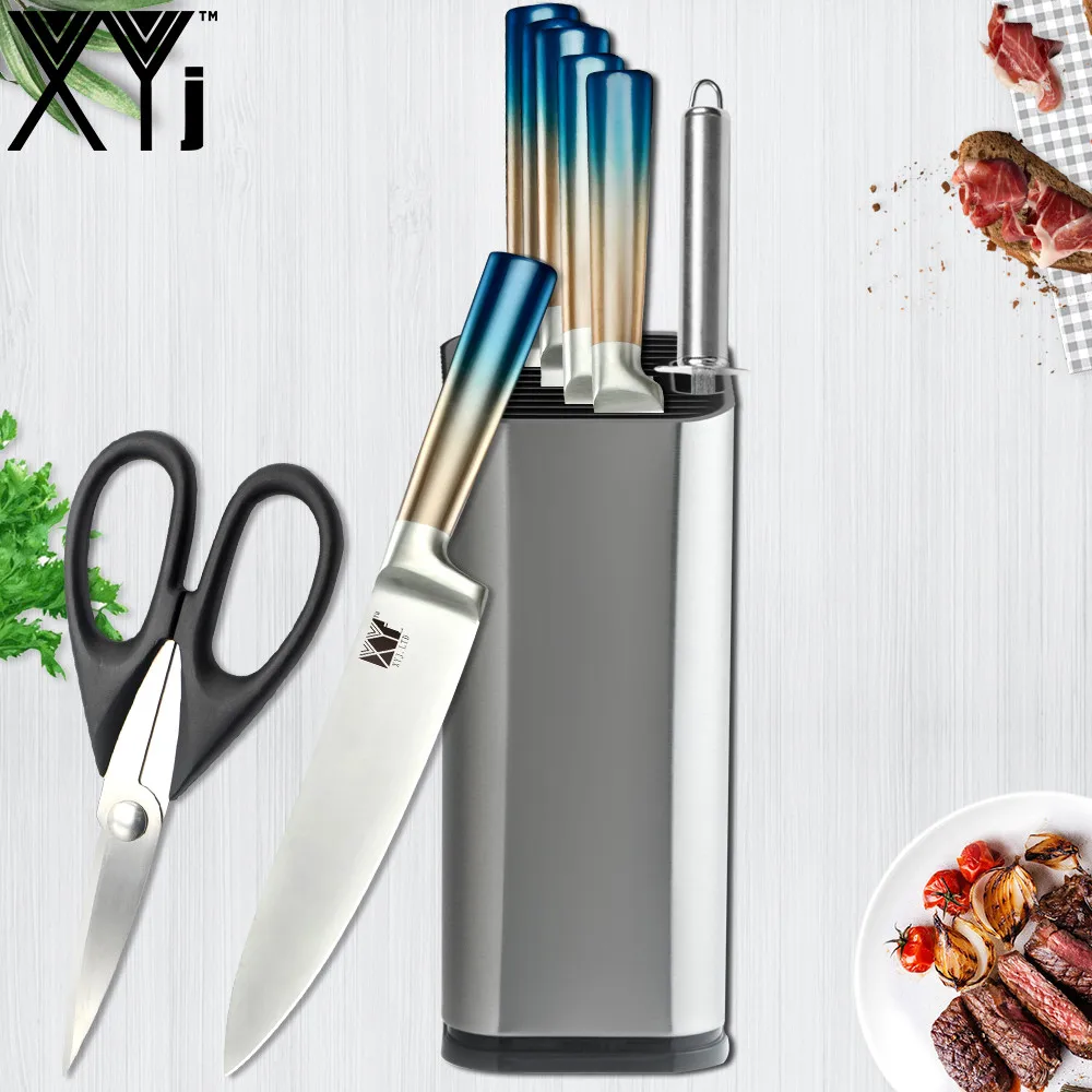 XYj Stainless Steel Kitchen Knife Set Gradient Blue Handle Integrated Design Chef Knife 8'' Knife Holder Scissor Cooking Tools
XYj Stainless Steel Kitchen Knife Set Gradient Blue Handle Integrated Design Chef Knife 8'' Knife Holder Scissor Cooking Tools