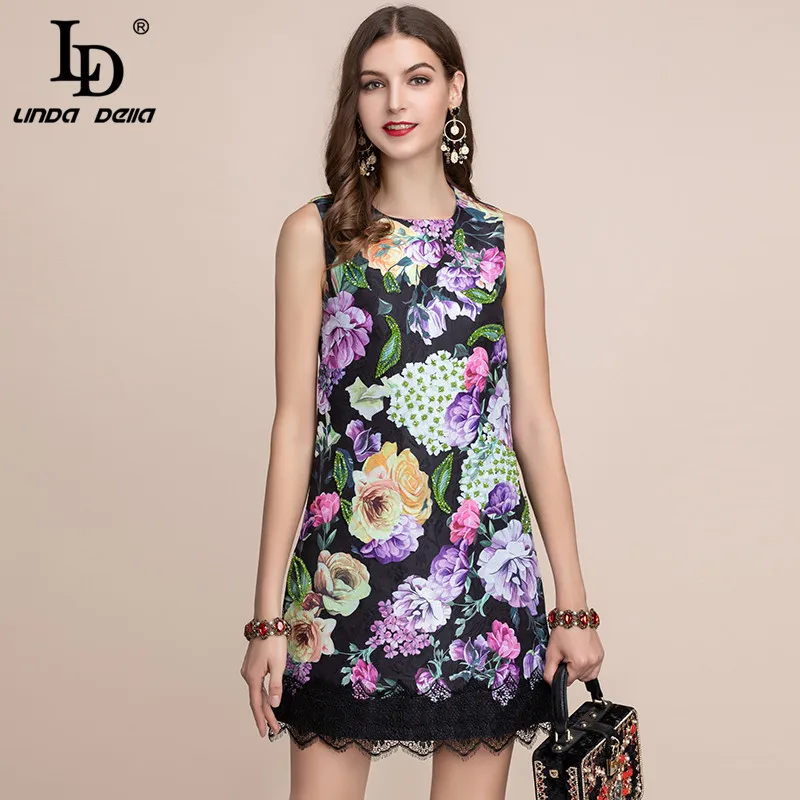 LD LINDA DELLA Fashion Runway Mini Summer Dress Women's Sleeveless Lace Patchwork Rose Floral Print Beading Elegant Short Dress
LD LINDA DELLA Fashion Runway Mini Summer Dress Women's Sleeveless Lace Patchwork Rose Floral Print Beading Elegant Short Dress