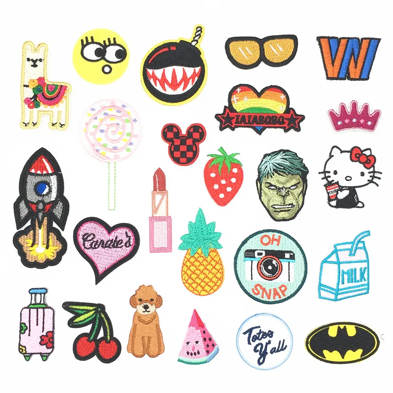 Cute Iron patch Rocket Llama Bat Crown Milk Fruit Lolipop Bomb embroidery Patches for Clothing DIY stickers clothes Appliques
Cute Iron patch Rocket Llama Bat Crown Milk Fruit Lolipop Bomb embroidery Patches for Clothing DIY stickers clothes Appliques