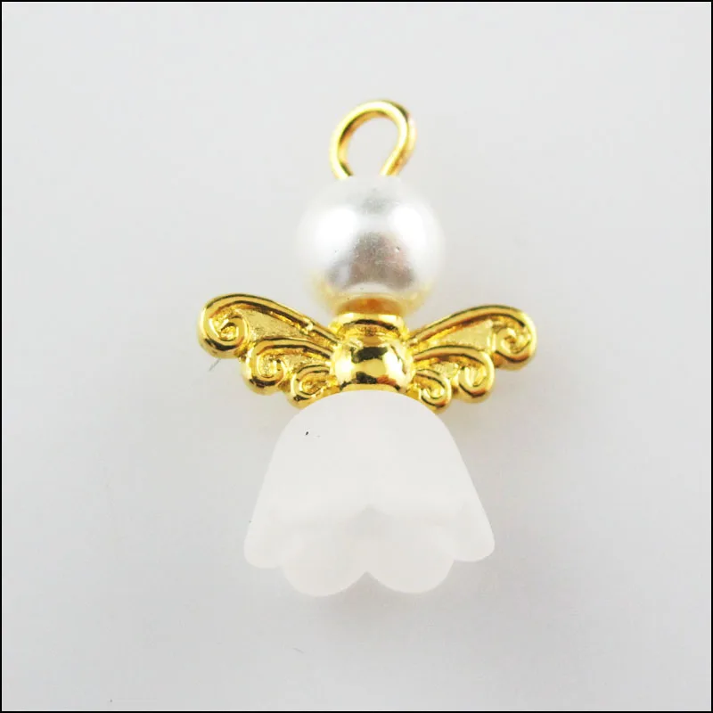 6Pcs Silver Plated Wings White Heart Dancing Angel Charms Pendants 22x30mm