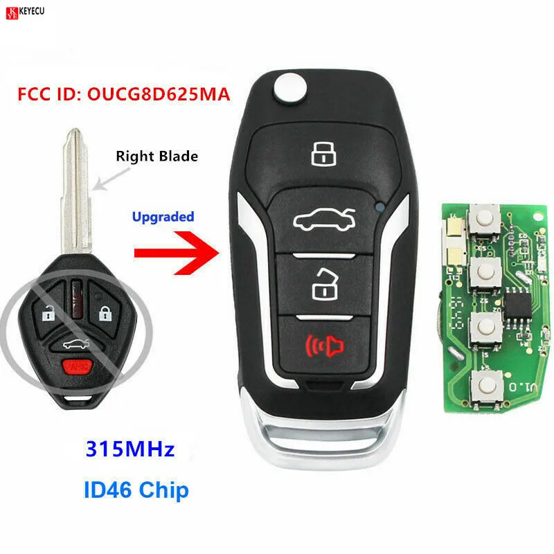 Keyecu 4 Button Upgraded Flip Remote Key 315MHz ID46 Chip for Mitsubishi Eclipse Galant 2007 2008 2009 -2012 FCC ID: OUCG8D625MA
Keyecu 4 Button Upgraded Flip Remote Key 315MHz ID46 Chip for Mitsubishi Eclipse Galant 2007 2008 2009 -2012 FCC ID: OUCG8D625MA