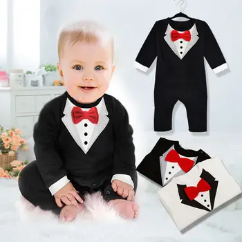 1Pcs Boy Baby Kids Toddler Bowknot Gentleman Romper Jumpsuit Clothes Outfit 0-36