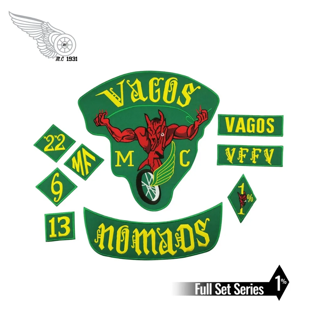 Нашивка в рок стиле 9 шт./лот Vagos 1% MC полный жилет вышитые байкерские кочевники|brand