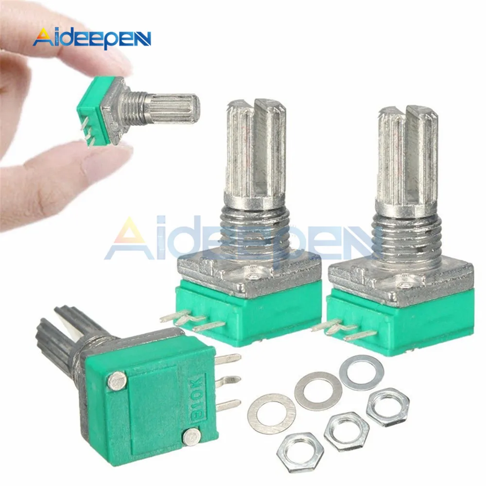 

10Pcs B10K 3Pin Single Linear Potentiometer 6mm Knurled Shaft Rotary Potentiometers 10K Ohm With Nuts And Washers