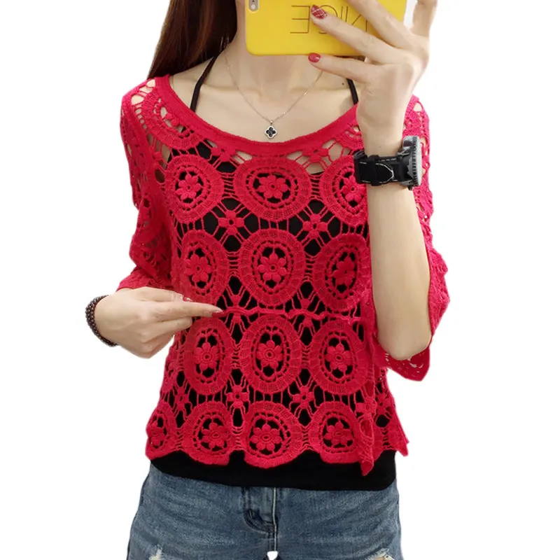 Korean Elegant 2 Pieces Crochet Lace Blouse Women Vintage Blouses Shirt 2018 Floral Hollow Out Lace Tops blusa feminina Loose
Korean Elegant 2 Pieces Crochet Lace Blouse Women Vintage Blouses Shirt 2018 Floral Hollow Out Lace Tops blusa feminina Loose