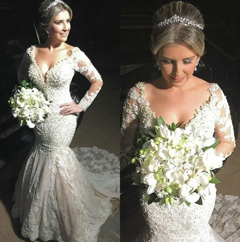 BONJEAN Sexy V-neck Mermaid Wedding Dresses 2019 Luxury Vestido de Noiva Long Sleeve Lace Pearls Vintage Bridal Wedding Gowns
BONJEAN Sexy V-neck Mermaid Wedding Dresses 2019 Luxury Vestido de Noiva Long Sleeve Lace Pearls Vintage Bridal Wedding Gowns