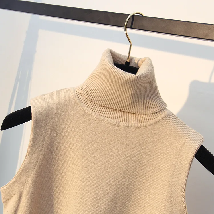Женский вязаный свитер водолазка пуловер без рукавов в Корейском стиле весна