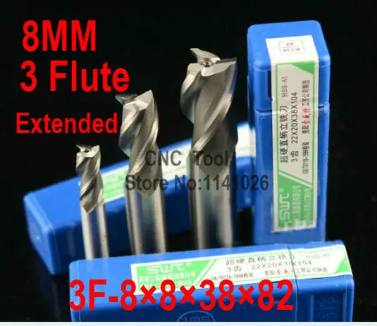 Фото Free shipping 5pcs 8.0mm 3 Flute HSS & Extended Aluminium End Mill Cutter CNC Bit Milling Machinery tools Cutting tools. | Инструменты