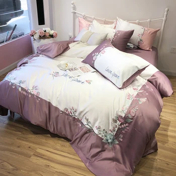 Silk Cotton Bedding Set Queen King size Pink Purple Bed set for Women Luxury Embroidery Duvet Cover Bed Sheet Linens Pillowcase
Silk Cotton Bedding Set Queen King size Pink Purple Bed set for Women Luxury Embroidery Duvet Cover Bed Sheet Linens Pillowcase