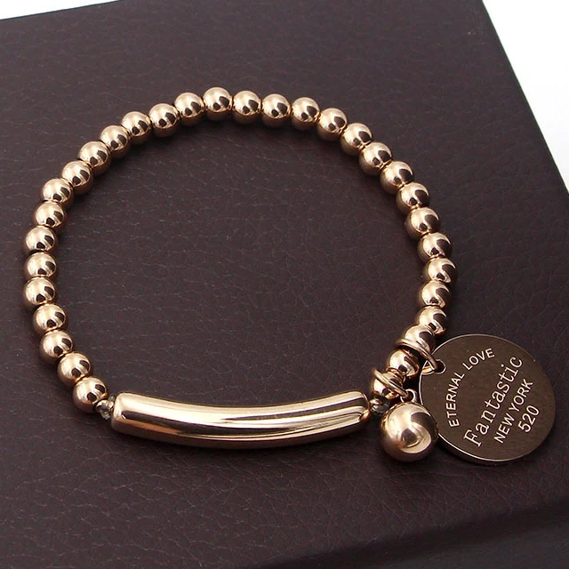Eternal Love New York Bracelets for Women Stainless Steel Beads & Bangles Round Tag Charm Stretch Bracelet Bileklik | Украшения и