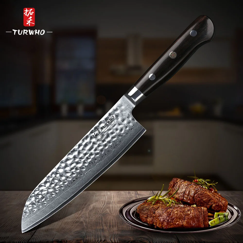 

TURWHO 7" Santoku Knife 67 layers VG10 Damascus Stainless Steel Japan Chef Knife Kitchen Cook Knives Best Quality ebony handle