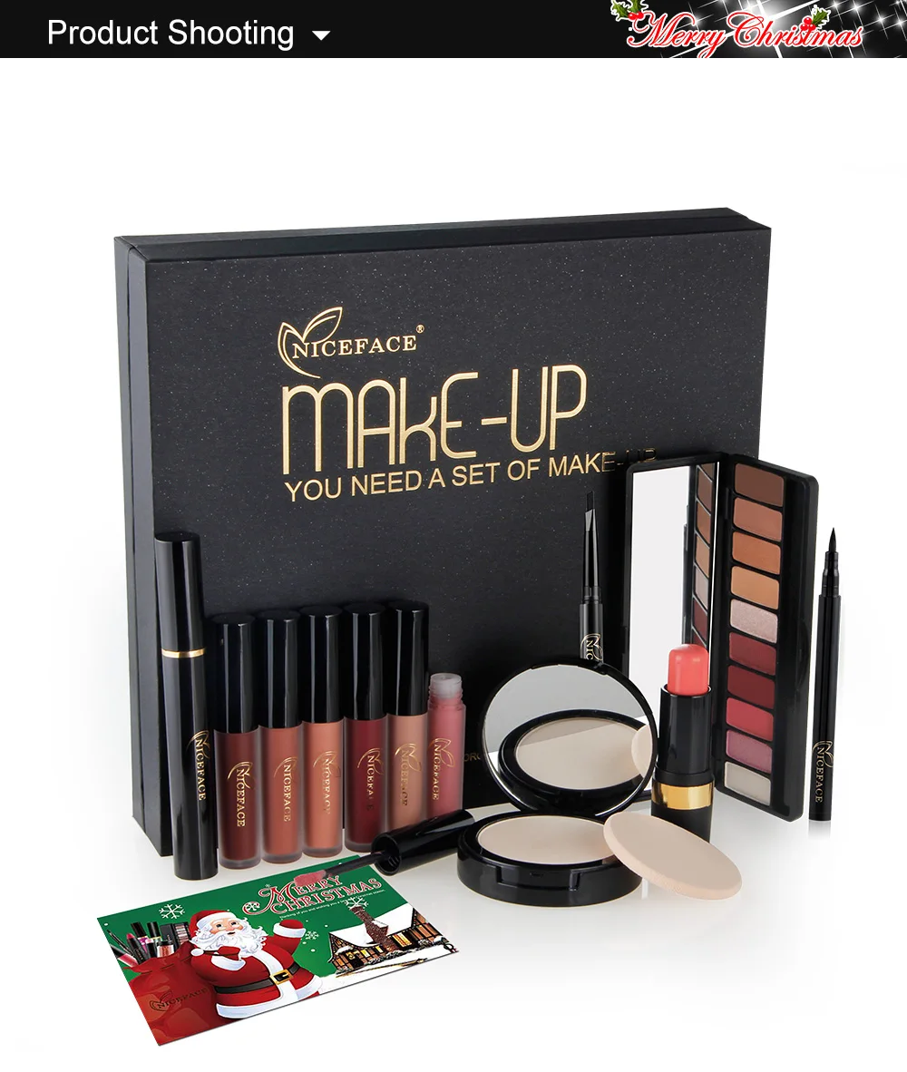 NICEFACE (Christmas Gift) Makup Tool Kit 13Pcs Make up Cosmetics Including Eyeliner Matte Lipstick Eyebrow Pencil Pressed Powder (13)