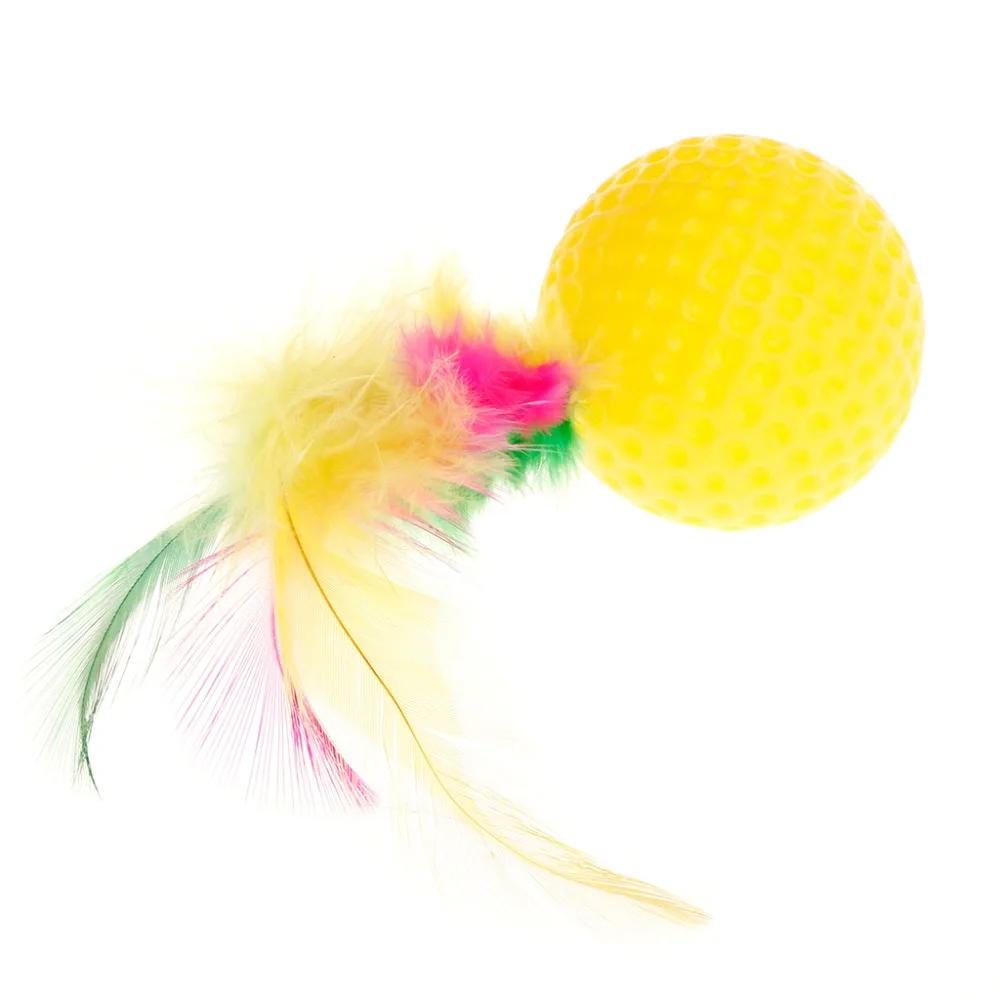 Cat Teaser Golf Ball Feather Colorful Toys Squeaky Chew Play Intelligent Interactive Funny Pet Dog Puppy Kitten Supplies