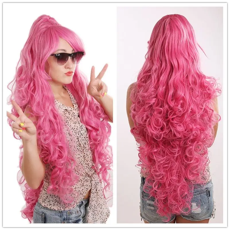 Hot Sale!!! Rose Anime Sexy Girl Cosplay Wig Long Tails Curly Hair Handmade Wigs |
