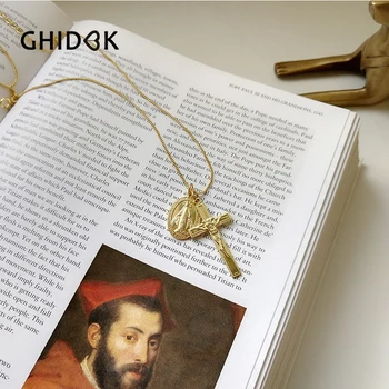 GHIDBK Gold Color Oval Disc Cross Pendant Necklaces Bijoux 925 Sterling Silver Layered Chokers Necklace Virgin Mary Jesus Choker
GHIDBK Gold Color Oval Disc Cross Pendant Necklaces Bijoux 925 Sterling Silver Layered Chokers Necklace Virgin Mary Jesus Choker